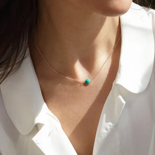 Vista 2 de Metzakka Gargantilla de plata de ley, hecha a mano con delicado collar chapado en oro rosa turquesa real para mujer