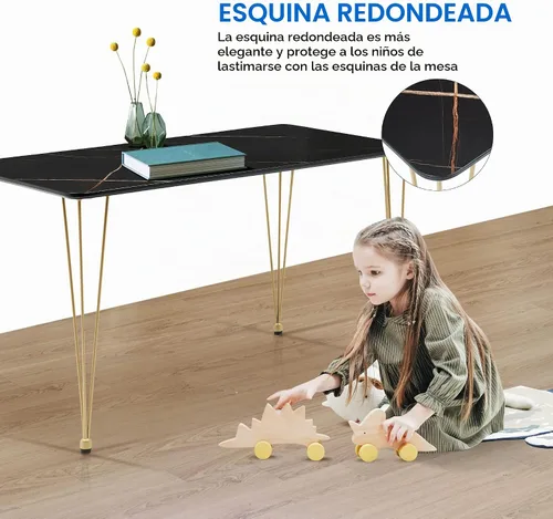 Vista 6 de ivinta Mesa de comedor para 4-6, moderna mesa de comedor de mármol con patas doradas, mesa de comedor rectangular de 47 pulgadas para espacios Negro