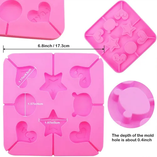 Vista 2 de Paquete de 2 moldes de silicona para caramelos, molde de caramelo duro con forma de corazón, bandeja de silicona para paletas para el día de San