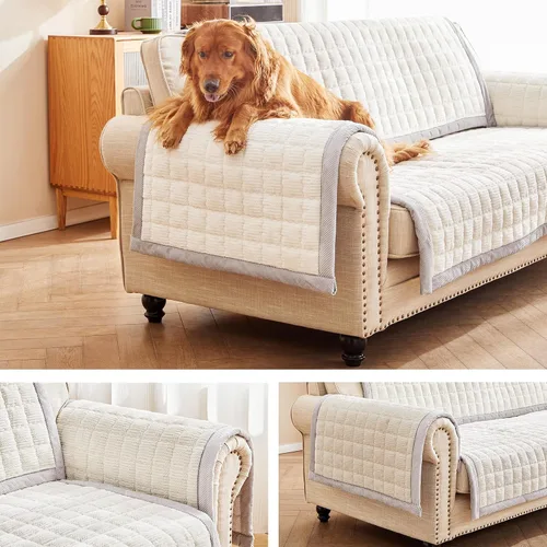 Vista 12 de Funda de sofá lavable para perros, alfombrilla antideslizante para gatos, manta para proteger los muebles, funda mullida para sofá de 3 cojines