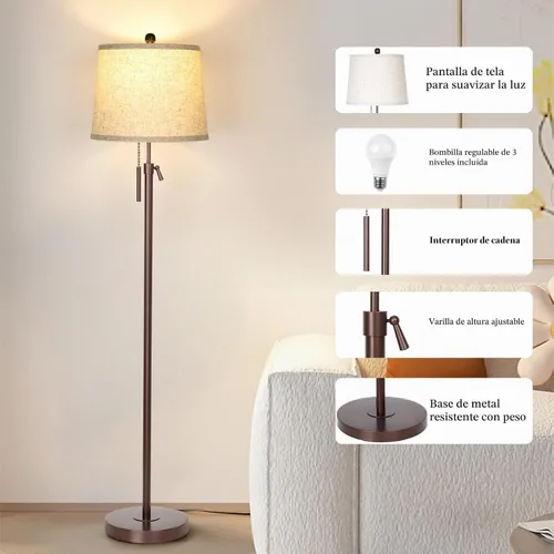Vista 4 de JUNNAI Lámpara de pie moderna de altura ajustable, lámpara de pie alta con 3 temperaturas de color, lámparas de pie para sala de estar, dormitorio