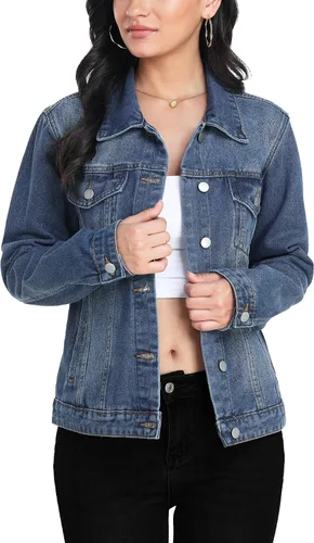 Vista 6 de MISS MOLY Chaquetas de mezclilla para mujer, con botones, de manga larga, básicas, a la moda