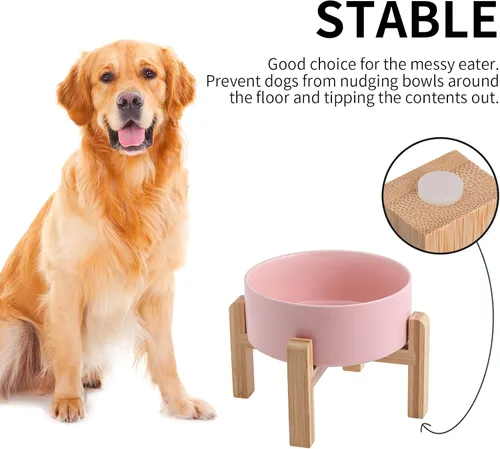 Vista 3 de Tazón de cerámica elevado y elevado para perros de razas pequeñas y medianas, cuenco de agua con soporte, plato de alimentación de mascotas pesado