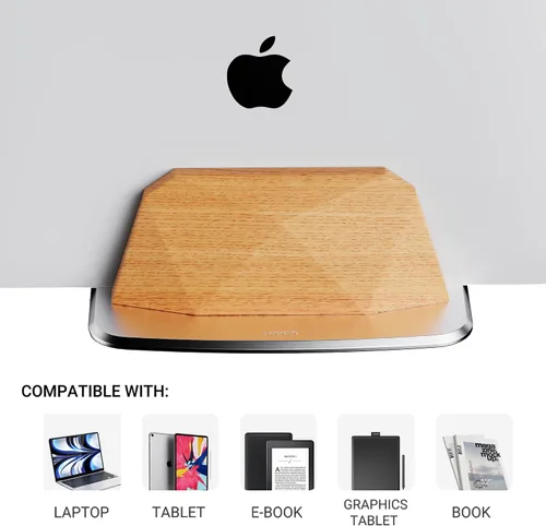 Vista 2 de AFOOYO Soporte vertical para laptop, soporte ajustable de madera con doble ranuras, base de escritorio compatible con todos los MacBook, Surface