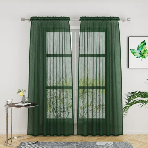 Vista 34 de UPOPO Paneles de Cortina Beige Pequeños Cortinas Transparentes de Gasa de 16 Pulgadas de Largo Cortinas de Cocina de Voile con Textura de Lino