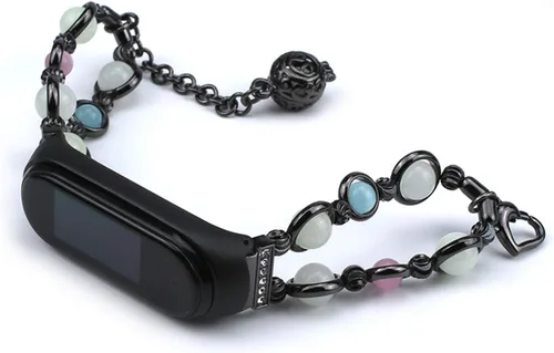Vista 7 de Mi Band 7 - Correa de repuesto para mujer, hecha a mano con perlas luminosas, ajustable, de metal, con cuentas elásticas, compatible con Mi Band 7