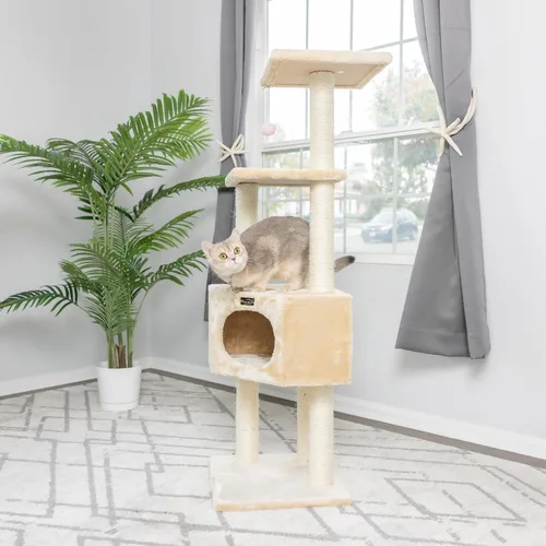 Vista 4 de árbol de gato muebles condo Armarkat, altura 50 pulgadas a 60 pulgadas, Beige