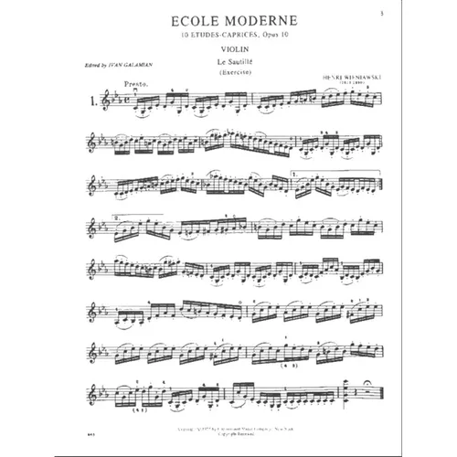 Vista 3 de Wieniawski, Henryk - Ecole Moderne, Op 10 - Solo Violin - edited by Ivan Galamian - published by International Music Com