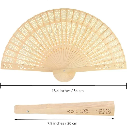 Vista 2 de Wobe Paquete de 60 abanicos de sándalo para recuerdos de boda, abanicos plegables de mano de madera, calados, para bodas, fiestas, decoración