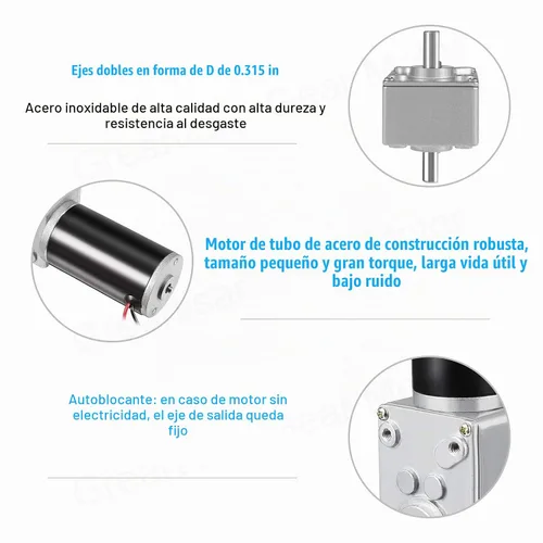 Vista 2 de DC 12V 10RPM 40Kg.cm 8mm Ejes dobles autoblocantes reversibles Motor de engranaje de gusano con cable, motor de caja de engranajes eléctrico de alta
