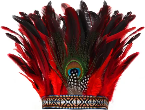 Vista 9 de DAZCOS Diadema de plumas de pavo real, corona, carnaval, tocado, tocado, 1920, Gatsby, cosplay, Navidad Negro 1