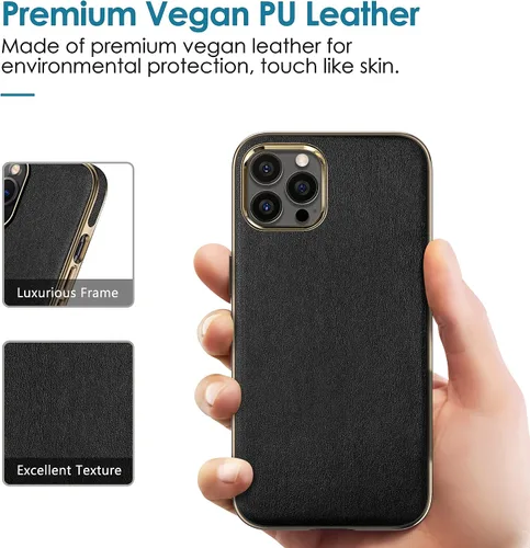Vista 3 de LOHASIC Funda de cuero para iPhone 13 Pro Max - Funda delgada y suave de lujo con borde cromado, funda de diseño empresarial para iPhone 13 Pro Max