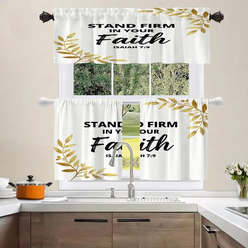 Vista 8 de Shrahala Cortinas blancas S inspiradoras para ventanas de cocina, cortinas negras con palabras cristianas para cafetería, cortinas opacas