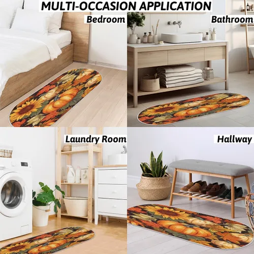 Vista 7 de cfpolar Pumpkins Maple Leaves Sunflowers Bathroom Rugs Non-Slip Bath Rug Microfiber Bath Mat Absorbent Kitchen Mats and Rugs Machine Washable Oval