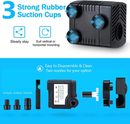 Vista 4 de CWKJ Bomba de fuente, bomba de agua sumergible de 80 GPH(4 W, 300 L/H), bomba de agua duradera para fuente al aire libre con tubo de 4.9 pies