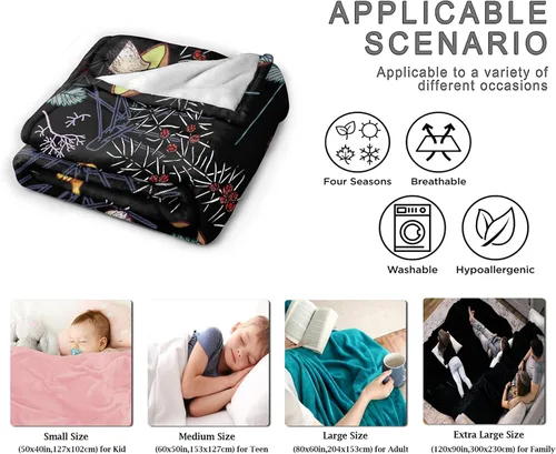 Vista 7 de Manta de regalo personalizada de hongos del bosque salvaje oscuro, manta de franela suave y ligera, adecuada para uso en cama, sala de estar