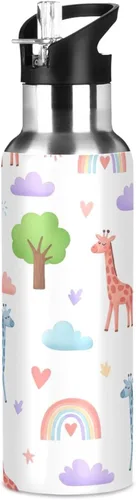 Vista 8 de BPA-Free Sports Water Bottle with Straw 32 Oz, Insulated Water Bottle for Gym Outdoor Travel School, Cute Giraffes