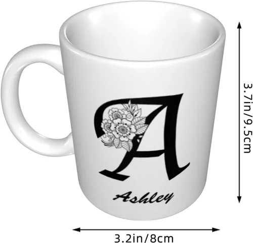Vista 5 de Taza de café personalizada con inicial/nombre con letra de doble cara, divertidas y lindas tazas de café personalizadas, tazas de café de cerámica