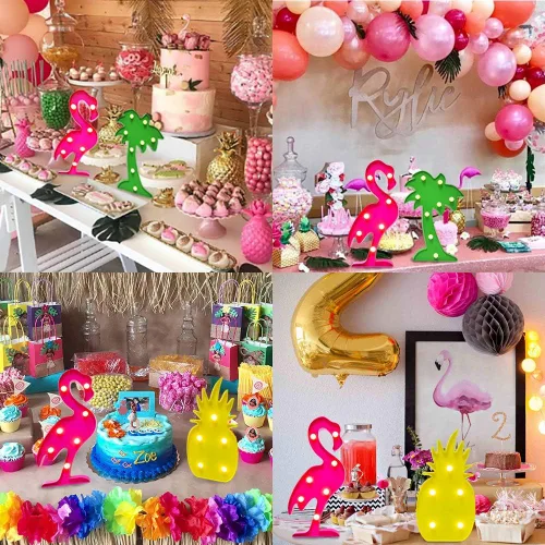 Vista 4 de AceList Tropical Luau Party Supplies Flamingos Palm Trees Sign Light para decoración de fiesta temática hawaiana cumpleaños dormitorio decoración