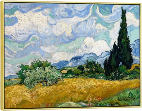 Vista 10 de Wieco Art - Arte enmarcado para pared de Campo de trigo con cipreses de Vincent Van Gogh, reproducción de pinturas en lienzo abstracto, impresiones