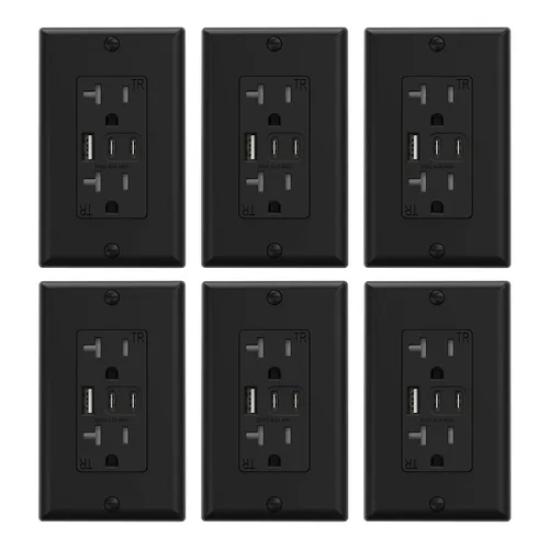 Vista 10 de ELEGRP Tomacorrientes USB, tomacorriente de pared de 15 amperios con 3 puertos USB, tomacorrientes con puertos USB C duales, receptáculos