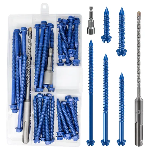 Vista 11 de Wensilon (30 piezas) 1/4 "* 1-1/4" cabeza hexagonal ranurada anclaje tornillo de hormigón cabeza hexagonal azul, utilizado para anclar mampostería