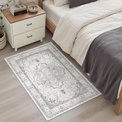 Vista 228 de Madane Alfombra lavable de 2 x 3 pies, alfombra de entrada pequeña, antideslizante, vintage, para entrada interior, alfombra de pelo bajo