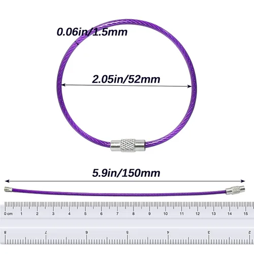 Vista 5 de BokWin Llavero de alambre de acero inoxidable, anillo de alambre de metal de 0.059 in a 5.9 pulgadas para etiquetas de equipaje, anillo de bucle