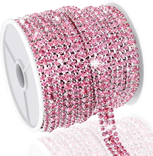Vista 16 de Cadena de diamantes de imitación de 3 yardas con 3 filas para manualidades, cadena de cierre de diamantes de imitación plateada para hacer joyas