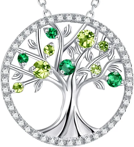 Vista 20 de Collar de árbol de la vida para mujer, collar de perlas esmeralda piedras natales de mayo, junio, para esposa, mamá, regalos de cumpleaños