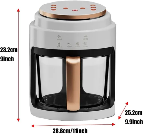 Vista 7 de Freidora de aire eléctrica de 4 litros para comidas saludables rápidas y sin aceite, fácil visión, cesta de vidrio de borosilicato de fácil /blanco