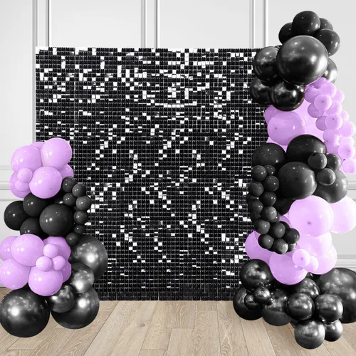 Vista 17 de Fondo negro brillante para pared, 3 x 4 pies, fondo de fotos de graduación con purpurina para fiestas, aniversarios, discotecas, cumpleaños