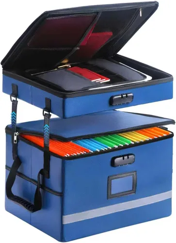 Vista 14 de EXLIFBAG Organizador de archivos, caja de archivos ignífuga con tapas, caja organizadora de documentos importante con cerradura, organizador