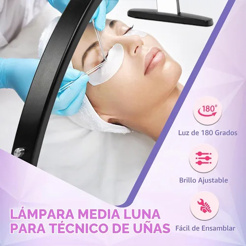 Vista 4 de Lámpara de media luna para escritorio de uñas, 2000 lúmenes, lámpara de mesa de aluminio, color negro