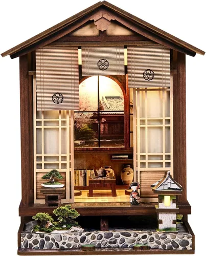 Vista 10 de Kit de rincón de libros para bricolaje con luz LED, casa de muñecas en miniatura, rompecabezas de madera 3D, decoración de estantería, regalo