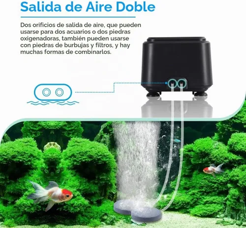 Vista 3 de hygger Bomba de aire silenciosa para acuario <30dB, bomba ajustable de tanque de peces de oxígeno de bajo decibelio, 2 salidas de aire, bomba