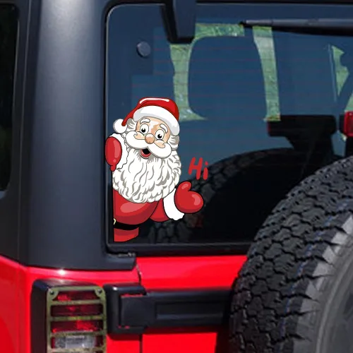 Vista 53 de Pegatina Navideña de Papá Noel Asomado, Lindas Pegatinas de Venado y Muñeco de Nieve para Ventana, Adhesivos para Parachoques de Coche, Adornos