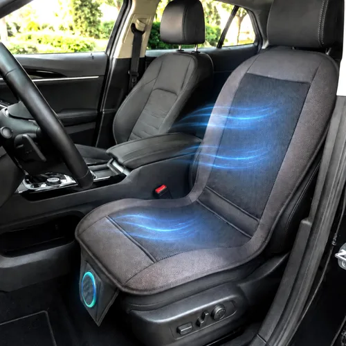 Vista 9 de ZONETECH Cojín de enfriamiento para asiento de auto 12V negro, temperatura ajustable, cómodo cubreasiento de auto