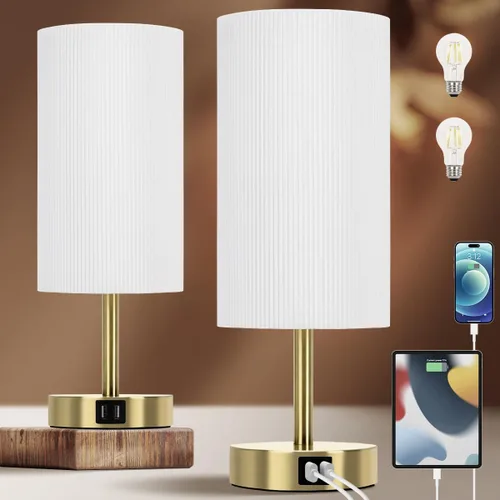 Vista 12 de Yarra-Decor Lámparas de noche con puerto USB, lámpara de mesa con control táctil para dormitorio, de madera, de 3 vías, regulable, juego de 2