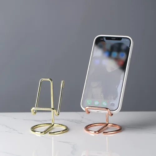 Vista 4 de Soporte para teléfono celular, soporte para tarjetas de visita, soporte para teléfono móvil, base de cable de metal para teléfono celular Dorado