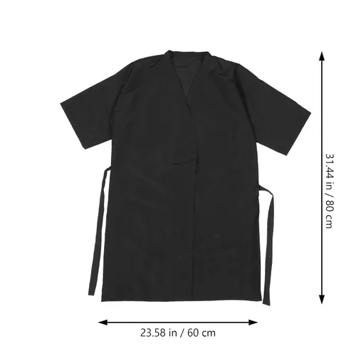 Vista 5 de Lurrose Vestido de cliente de salón Batas Cabo Peluquería Corte de pelo Smock para clientes Estilo Kimono (negro)