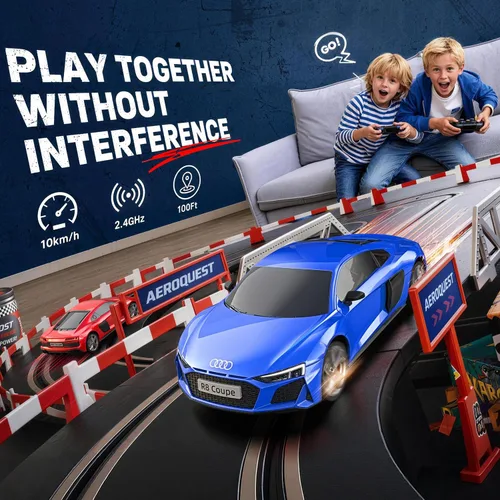 Vista 3 de AEROQUEST Audi - Auto de control remoto, a escala 1:24, eléctrico, deportivo, de carreras, pasatiempos, vehículo modelo Audi para niños y niñas, Azul