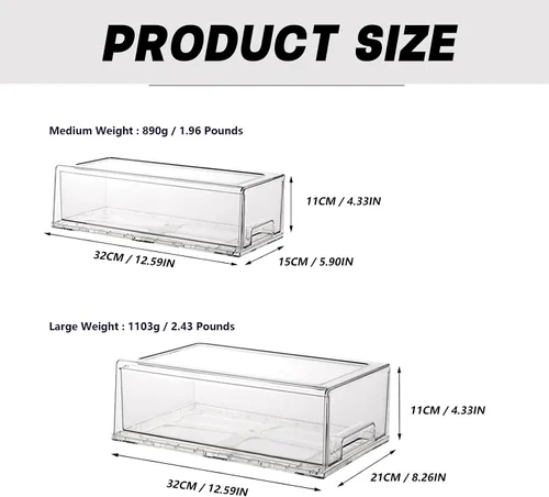 Vista 2 de Cajones de almacenamiento apilables, organizador extraíble transparente con asas y almohadillas antideslizantes para cocina, refrigerador