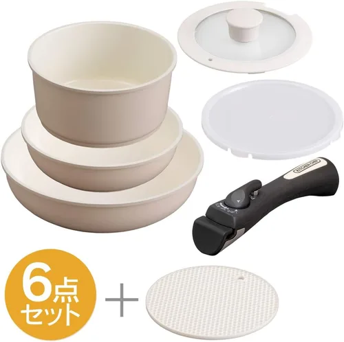 Vista 10 de Iris Ohyama H-CC-SE6 Frying Pans, Pots, with Removable Handle, 6-Piece Set, Induction Gas Stoves, 10.2 inches (26 cm), 7.9 inches (20 cm), Compact