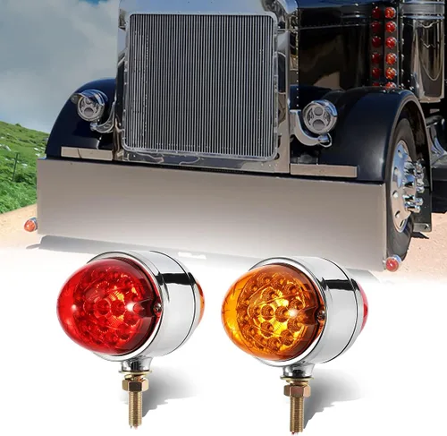 Vista 7 de Partsam 2 luces LED ámbar / rojo de doble revolución de sandía para semirremolque [aprobado por DOT], luces direccionales auxiliares cromadas