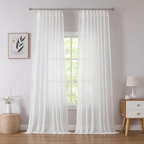 Vista 11 de Kayne Studio Cortinas Plisadas de Lino Natural Semitransparentes con Mezcla, Cortinas Estilo Granja Filtradoras de Luz con Ganchos para Sala