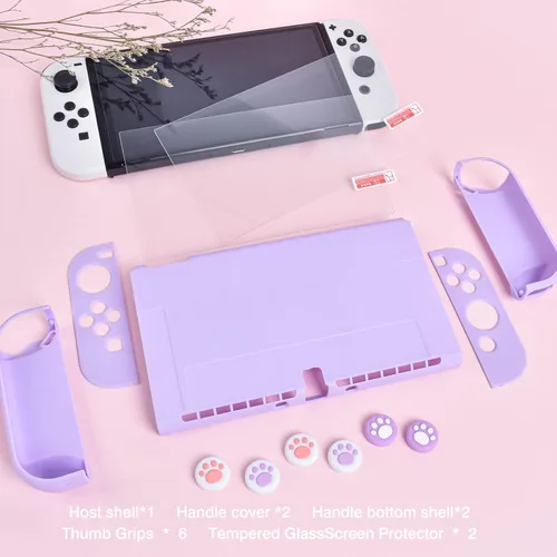 Vista 14 de DLseego Switch OLED Protective Case Dockable Hard Shell Anti-Scratch Cover Joycon Accessory Skin with 6PCS Thumb Grips Caps and 2Pc Screen