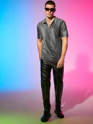 Vista 6 de WDIRARA Camisa de manga corta con cuello de solapa y cremallera para hombre