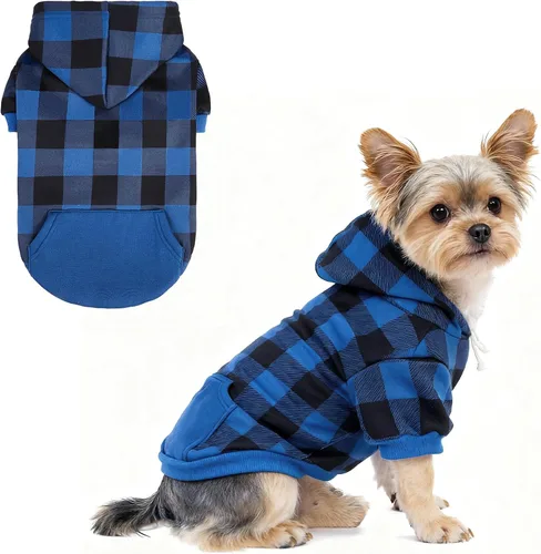 Vista 25 de KOOLTAIL Sudadera a cuadros con capucha, con gorro y bolsillo, para perros pequeños, medianos y grandes y gatos, abrigo suave y cálido para invierno