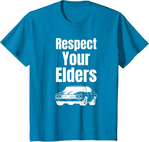 Vista 76 de Divertido regalo de auto para chicos – Respect Your Elders Classic Muscle Car Camiseta, Negro, S